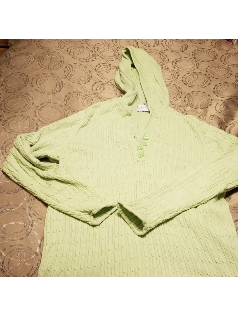 Villager Women's Green Hooded V-Neck Sweater Size 2(plus)